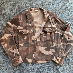 Camo Army Cropped Button Down Shirt